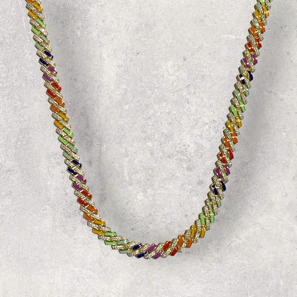 10mm Multicolor Prong Cuban Chain