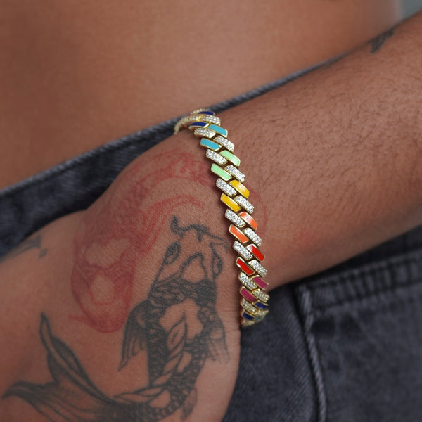 10mm Multicolor Prong Cuban Bracelet