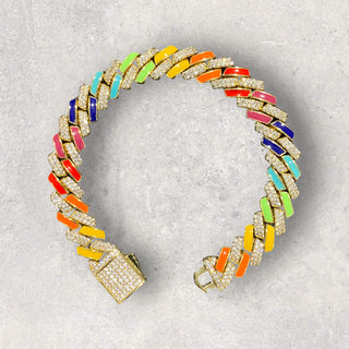 10mm Multicolor Prong Cuban Bracelet
